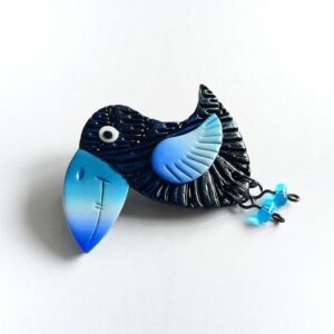 Brož modrý ptáček s nožičkami