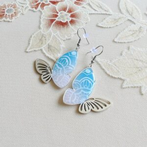 Náušnice modří motýlci na ocelovém háčku