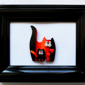 Obrázek kočka s kotětem v černém rámečku